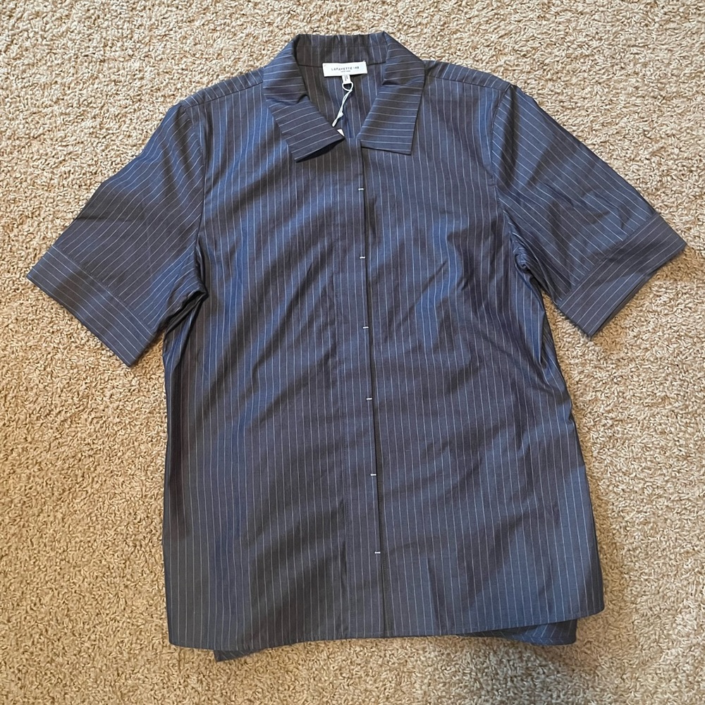 NWT Lafayette 148 New York Striped Women’s Short Sleeve Button-Up Top Size M